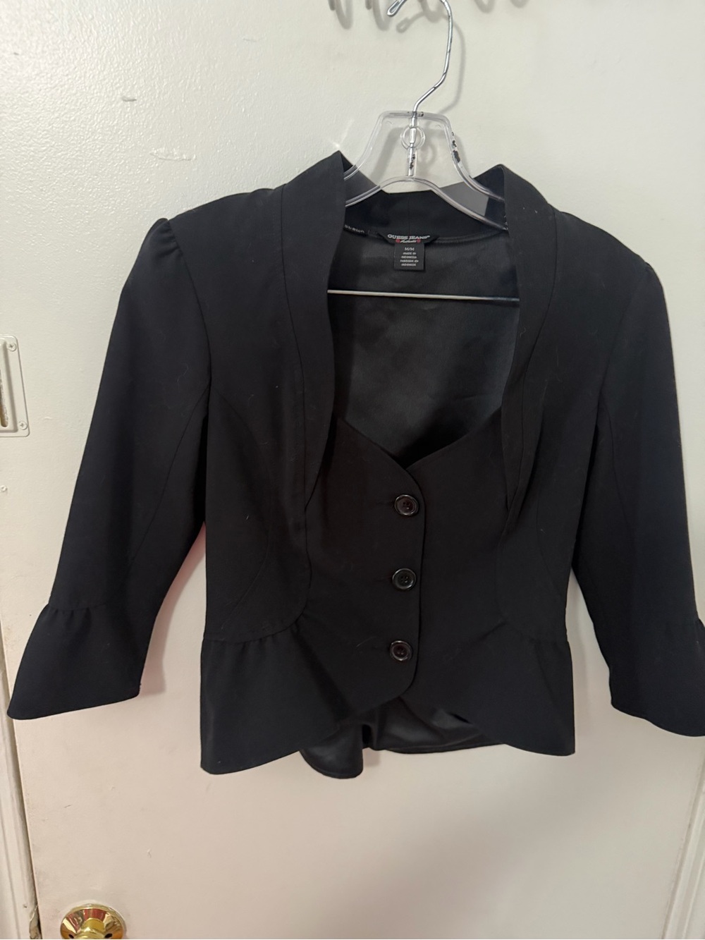 Guess Black Peplum Blazer with Three-Button Front